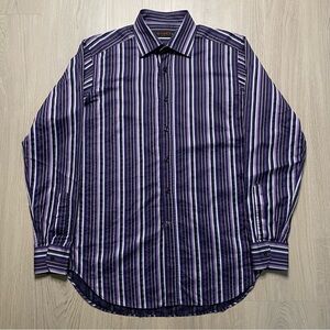 Etro Purple Pinstripe Long Sleeve Dress Shirt Mens 41 Large Formal Preppy Luxe